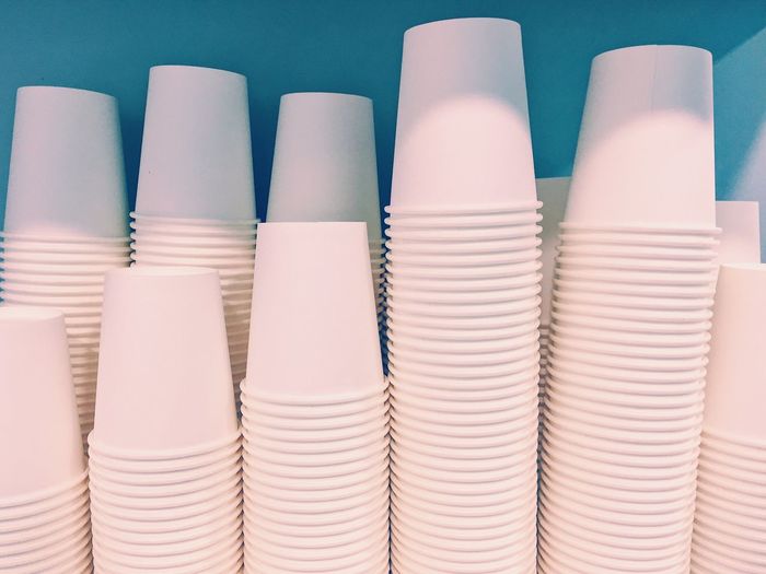 Close-up of disposable cups
