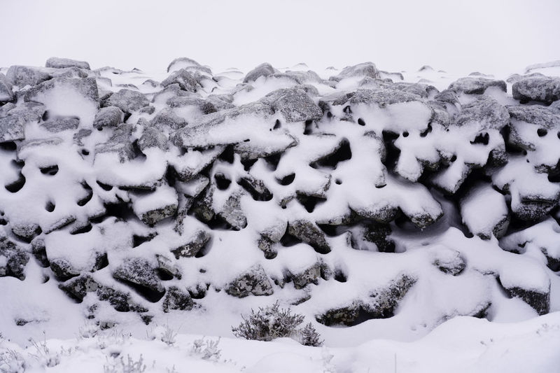 Snow covered dry stone wall