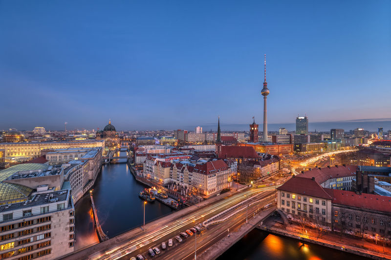 Downtown berlin with the famous television tower at dawn