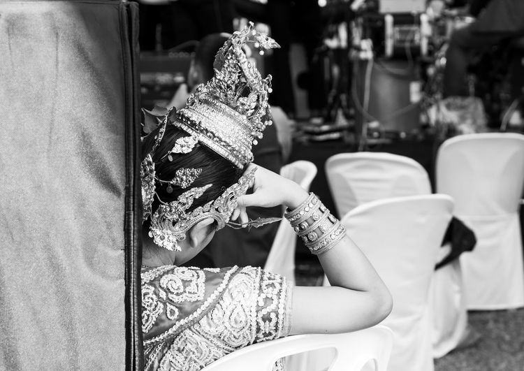 Rear view of bride during wedding ceremony