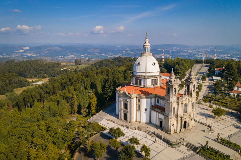Sameiro sanctuary drone aerial view in braga, portugal