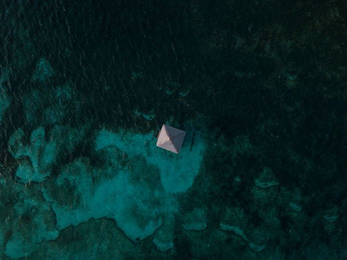 Aerial view of gazebo in sea