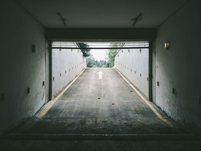 Empty driveway in underground parking lot