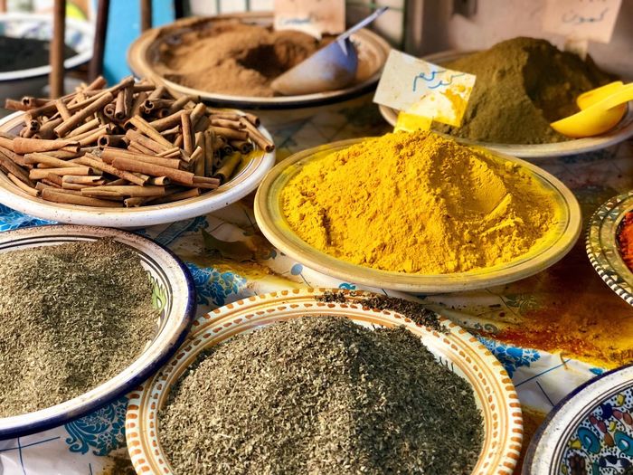 High angle view of spice for sale in market