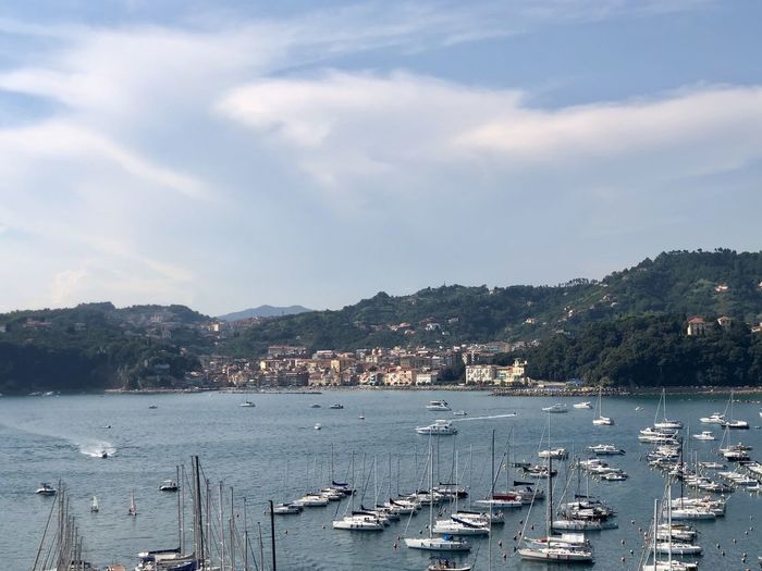 Boats moored in harbor, san terenzo seen from lerici