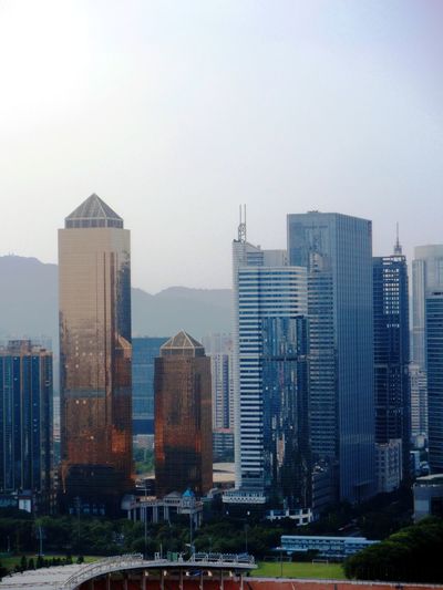 Cityscape against clear sky