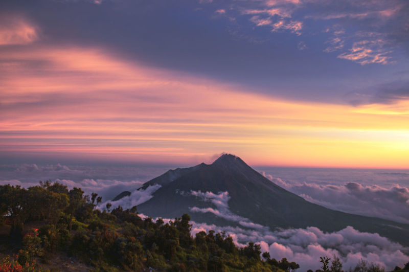 Scenic view of mountains against sky during sunset