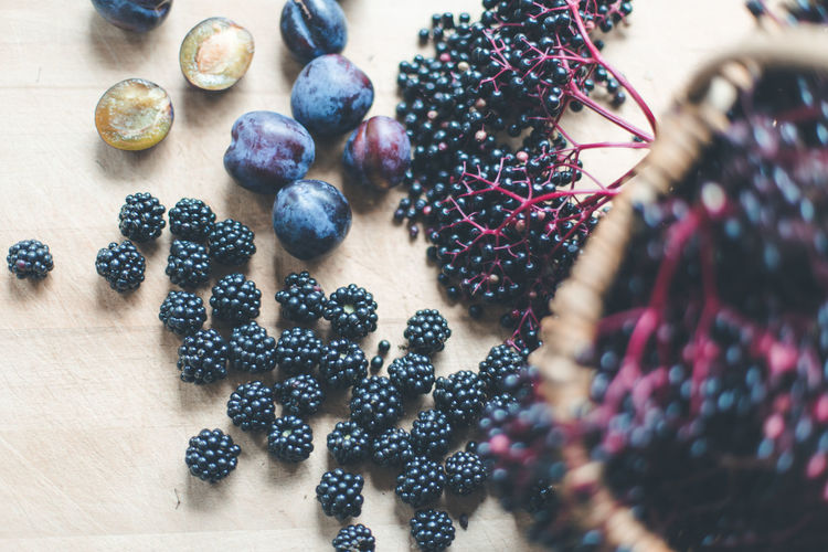 High angle view of fruits on table