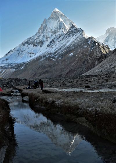 Mount shivling reflected in akash ganga, taliban, uttarakhand, india