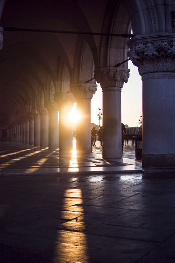 Architectural column of doges palace - venice against sky during sunset
