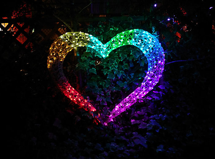 Close-up of illuminated heart shape decoration