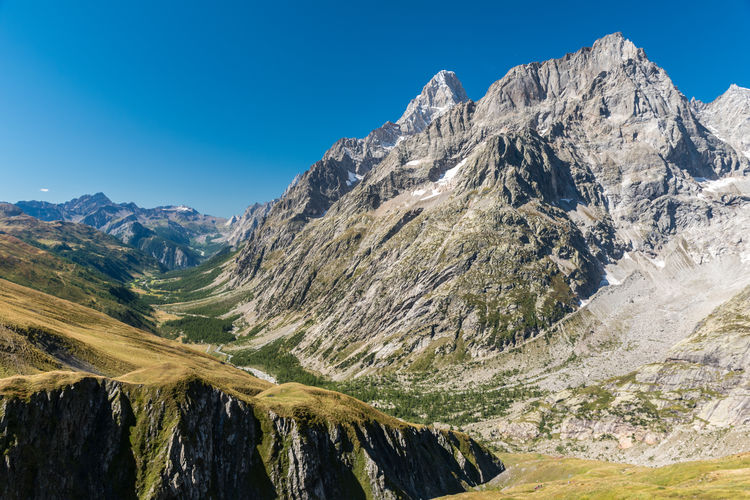 Panoramic view of val ferret, in the eastern rim of mont blanc massif