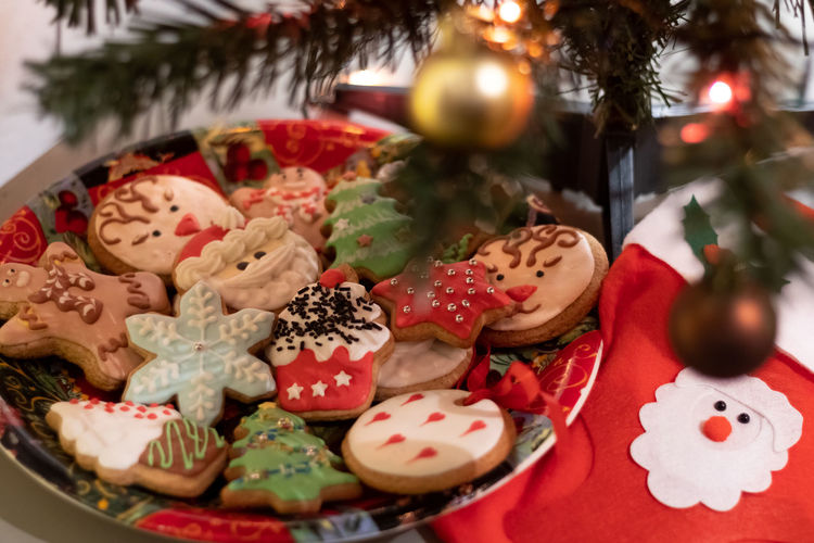 High angle view of christmas decoration on table