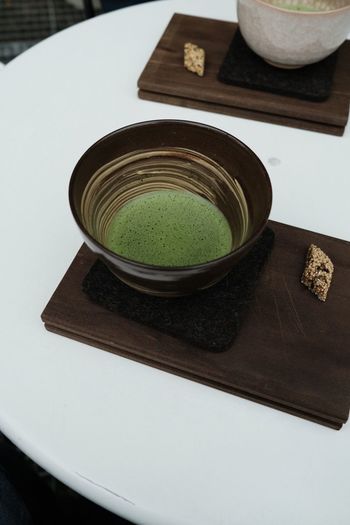 High angle view of tea cup on table