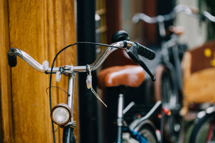Details of vintage bikes on amsterdam streets, netherlands.