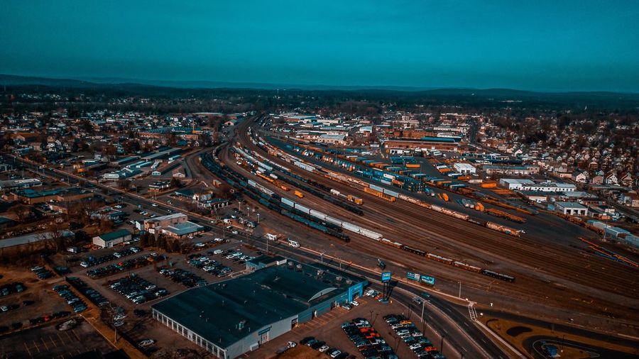High angle view of cityscape against sky