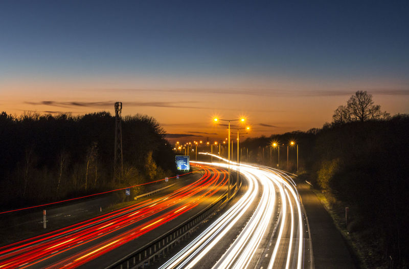 Car light trails on the m20 motorway in kent, uk