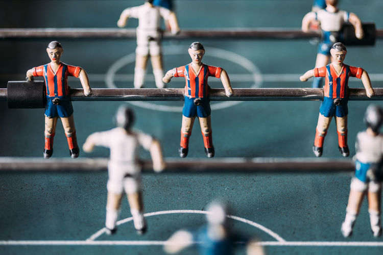 Table football game with players