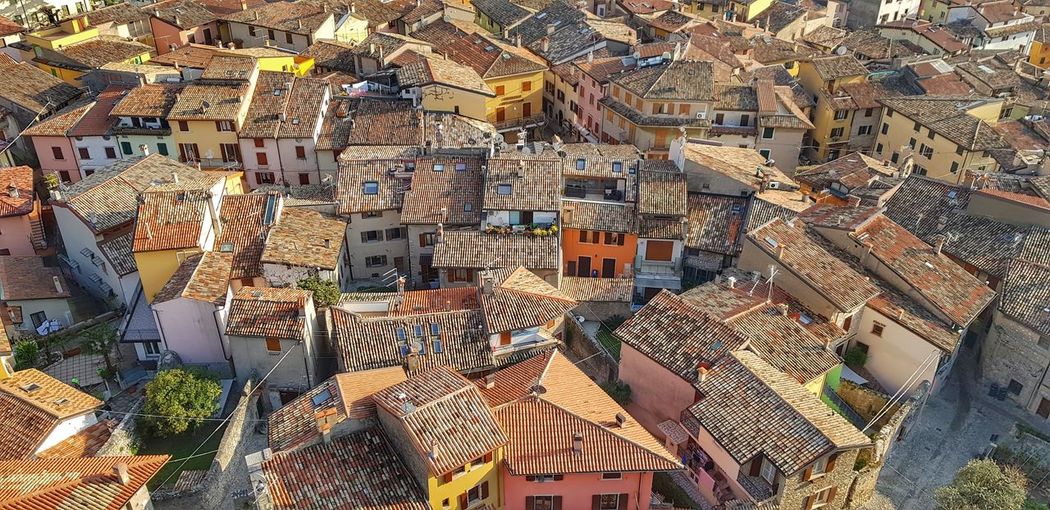 High angle view of buildings in city