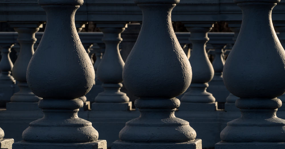 Close-up of baluster in church on sunny day