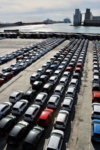 High angle view of cars in parking lot