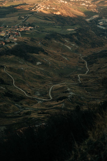 High angle view of road on land