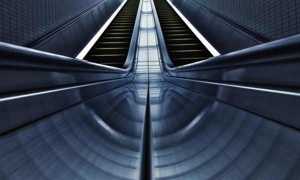 Low angle view of empty escalator at subway