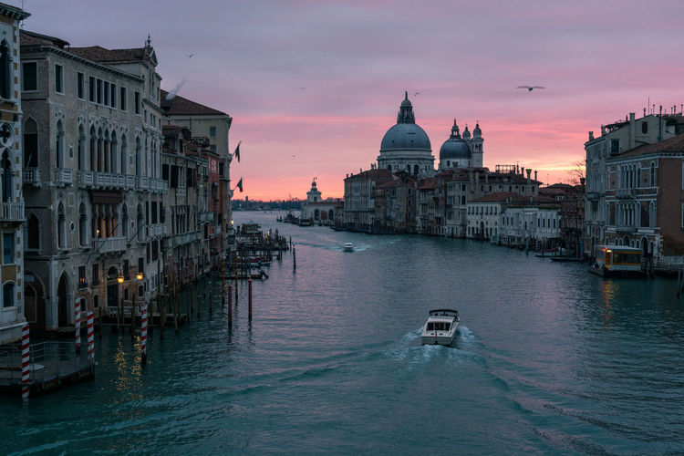 Sunrise view from the accademia bridge in venice italy