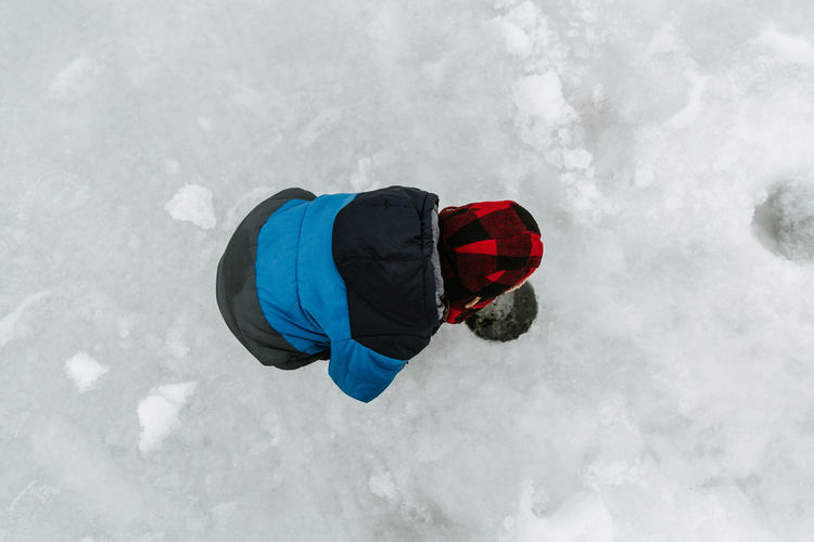 High angle view of person against sky during winter