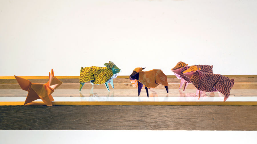Colorful paper sheep made with the origami technique