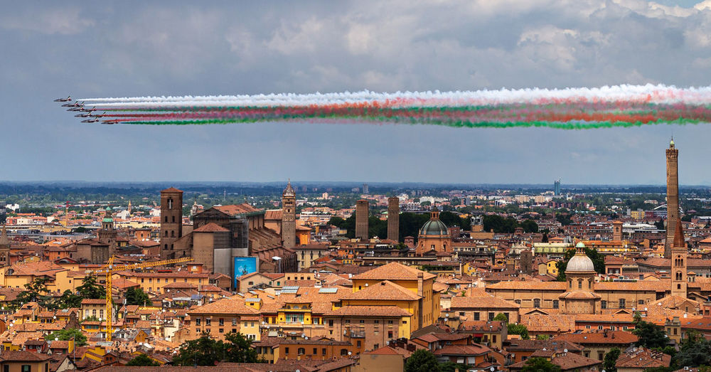Aerial view of city against sky frecce tricolore