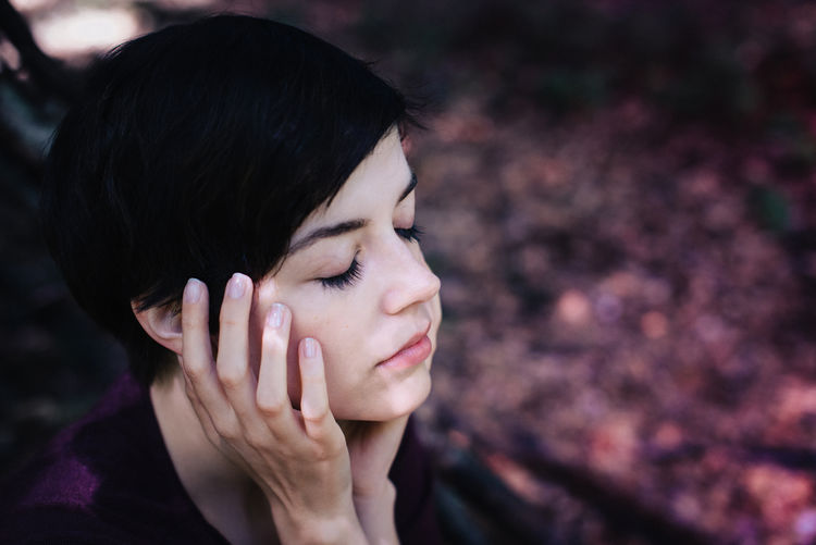 Close-up Eyes Closed Focus On Foreground Headshot Human Hand Lifestyles Nature Night One Person Outdoors People Real People Young Adult Young Women
