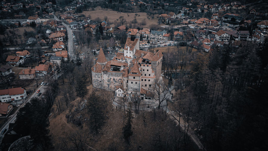High angle view of draculas castle in romania