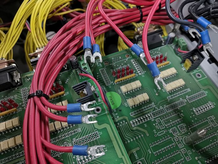 Close-up of computer cables on circuit board