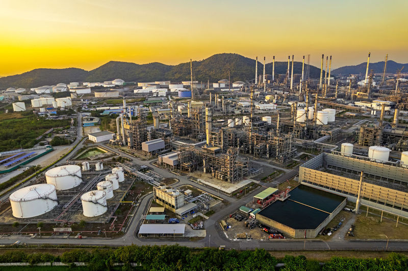 Oil industry refinery factory , petroleum, petrochemical plant with twilight.