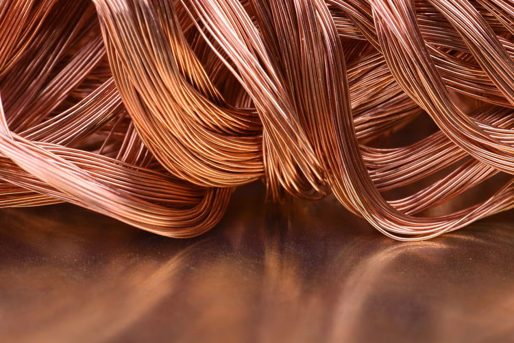 Close-up of copper wires on table