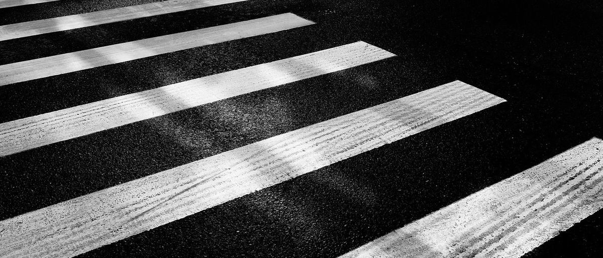 High angle view of zebra crossing on road