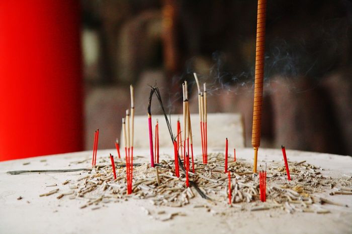 Incense on table in temple