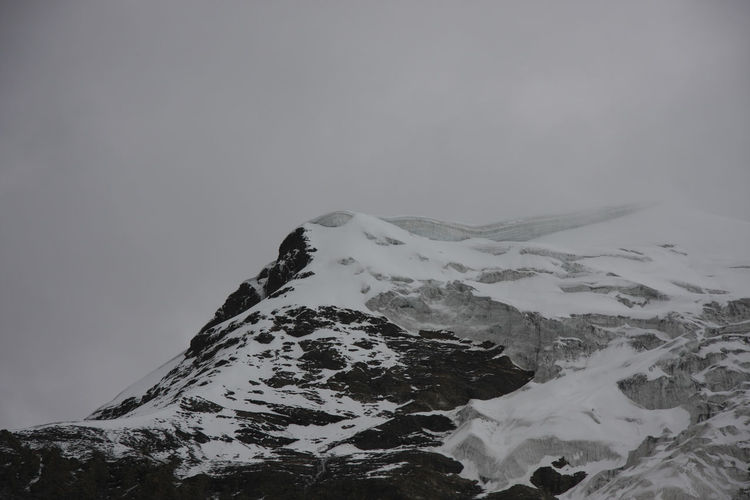 Scenic view of snowcapped mountains against clear sky
