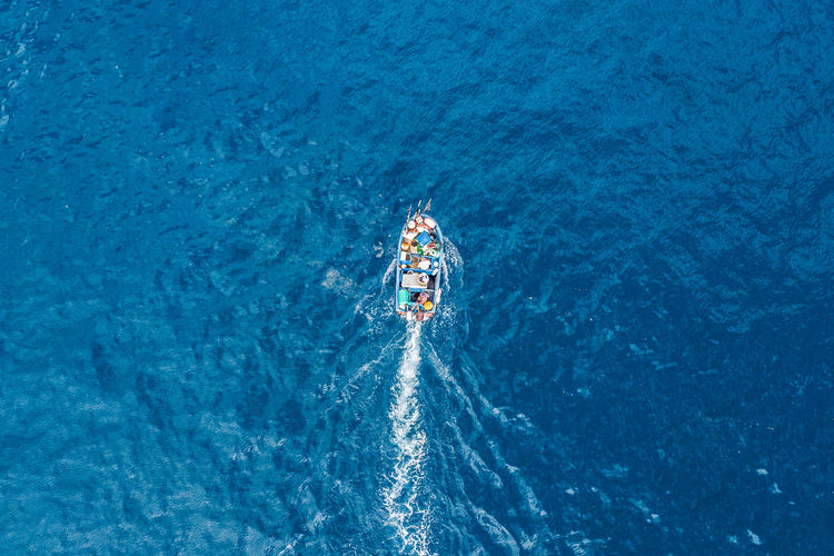High angle view of boat in sea
