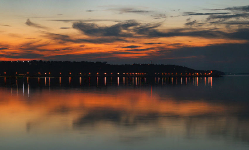 Scenic view of lake against sky during sunset