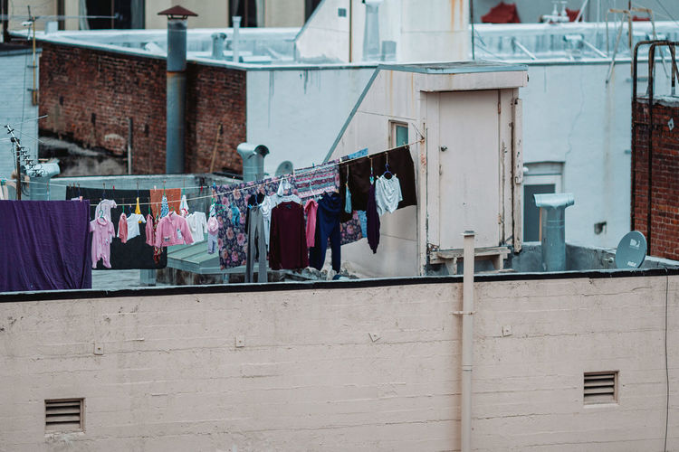 High angle view of clothes drying on building terrace