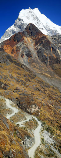 View of mountain peaks against clear sky