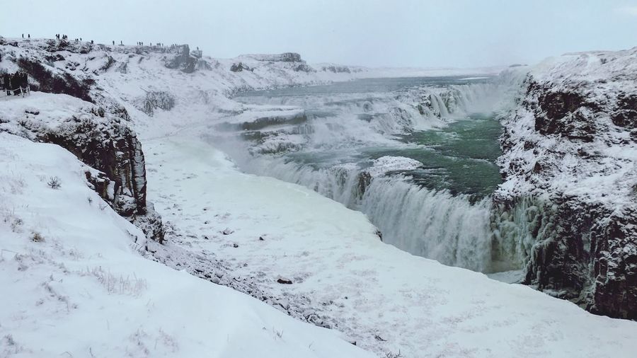 Scenic view of gulfoss waterfalls against clear sky