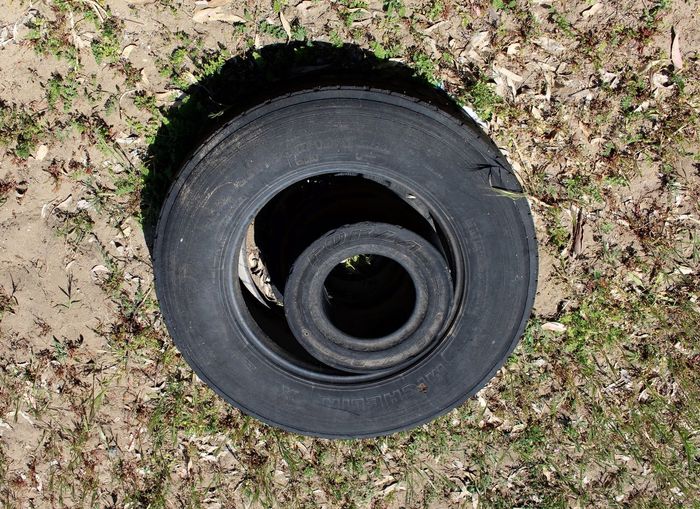 High angle view of tire