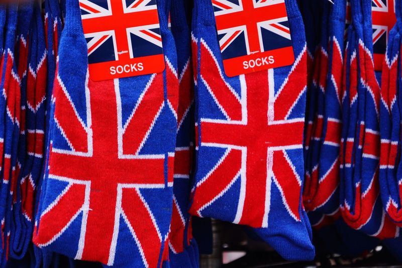 Union jack socks for sale in market stall