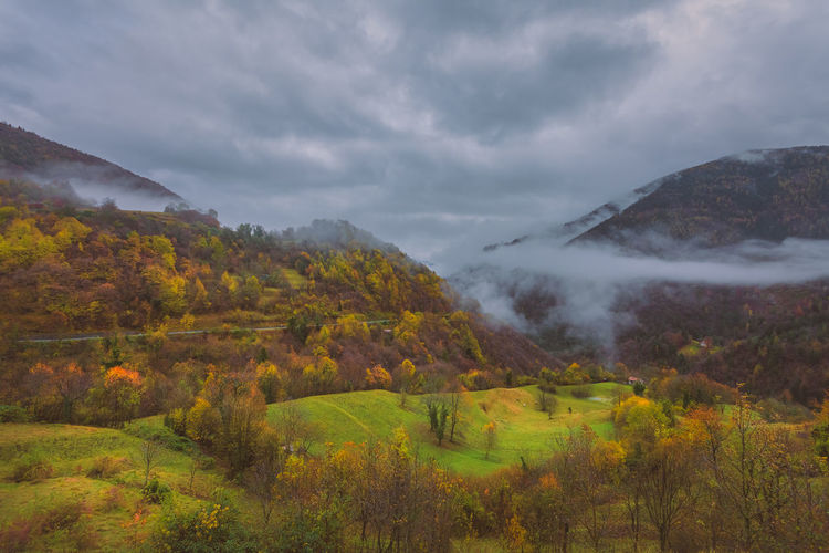 Scenic view of landscape against sky during autumn