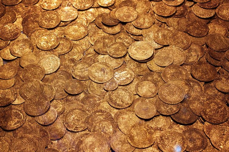 Full frame shot of golden coins
