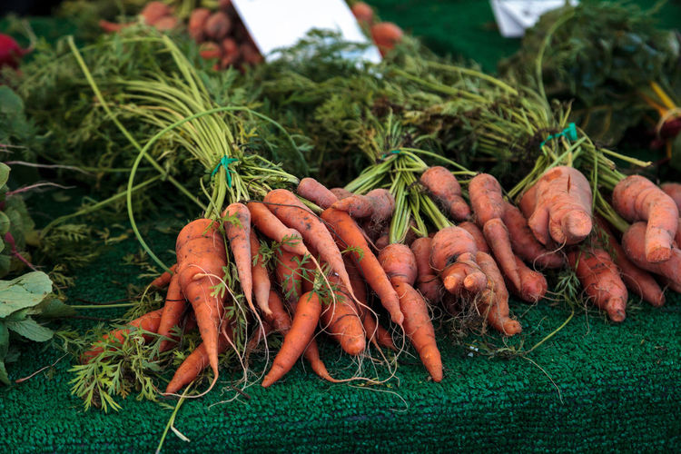 Close-up of carrots for sale in market