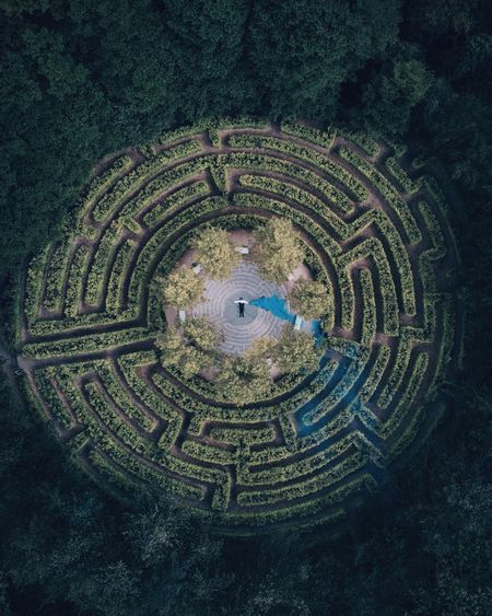 Aerial view of person in maze